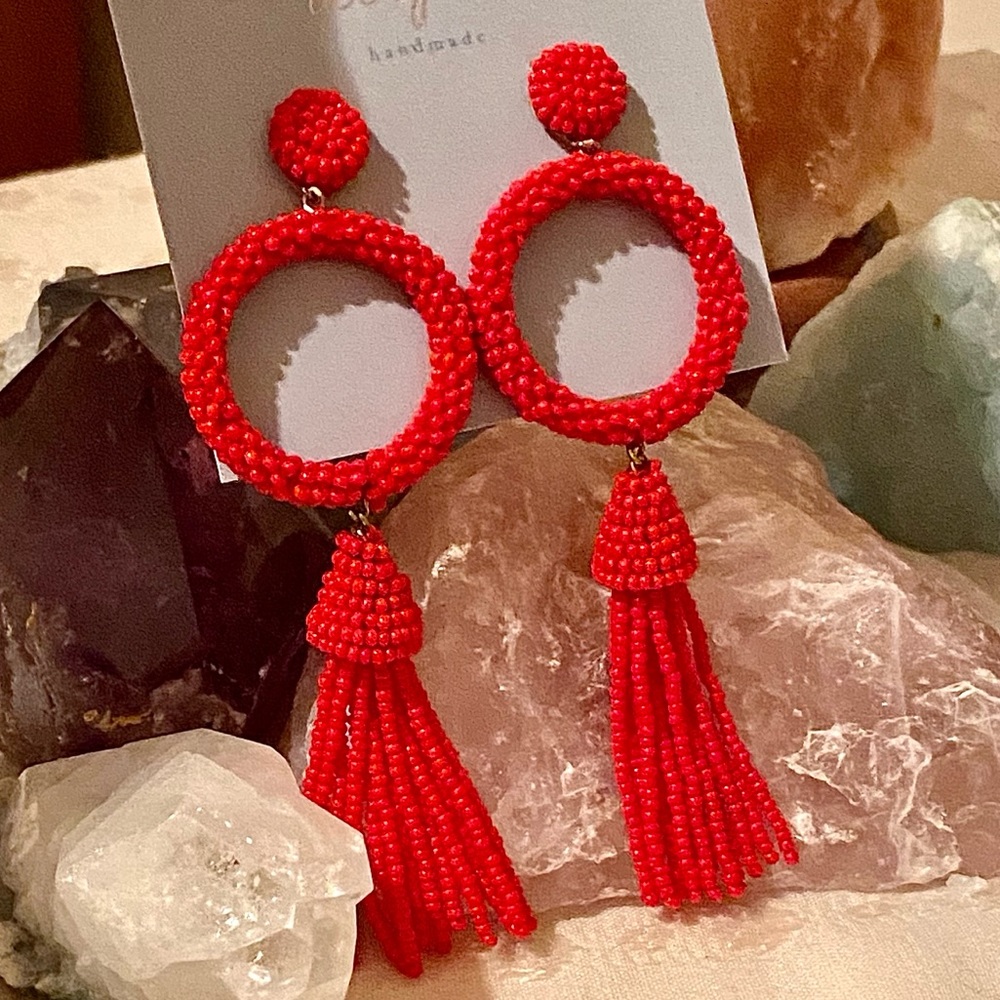 NWT Anthropologie Deepa Beaded Hoop Fringe Chandeliers